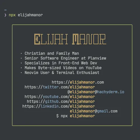 Terminal output from the "npx elijahmanor" command