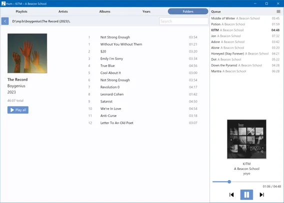 Also a screenshot but this one is the album view with track listing