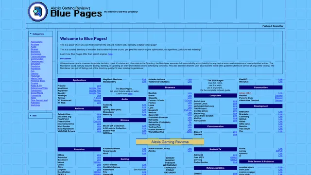 The Blue Pages homepage