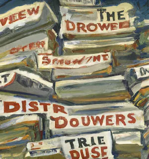 a painting of a pile of newspapers
