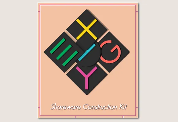 A logo that spells EXIGY is made out of interlocking tiles.

Below, it reads: Shareware Construction Kit.