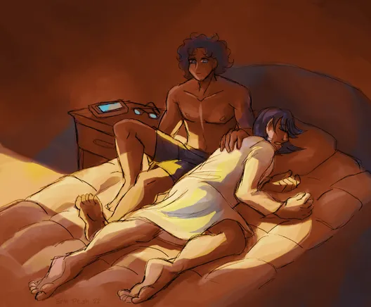 Leif & Thorn: title characters asleep in a warm bed