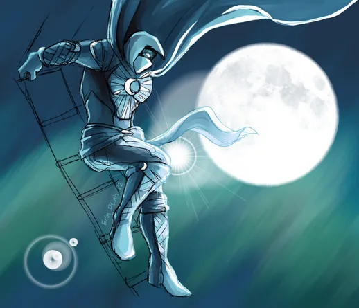 Moon Knight: comics pose redrawn with the MCU costume