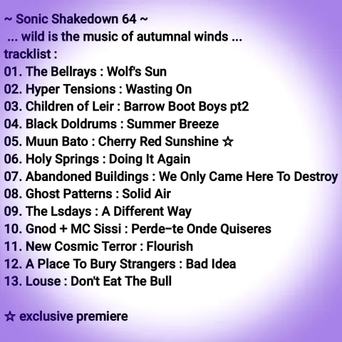 Sonic Shakedown 64 Tracklist 

tap the link in the post or the linktree in our profile, you don't need a Mixcloud account to listen on our link, enjoy!