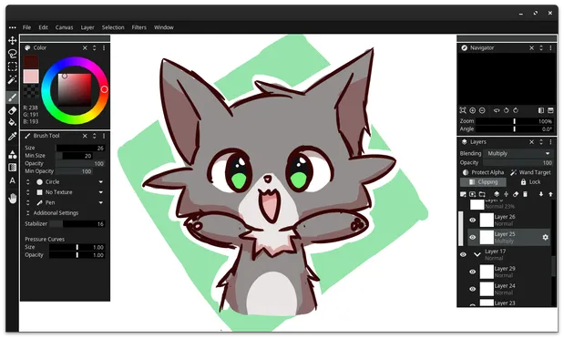 A New Painting Software with simple user interface and there is a drawing of a cute cat
