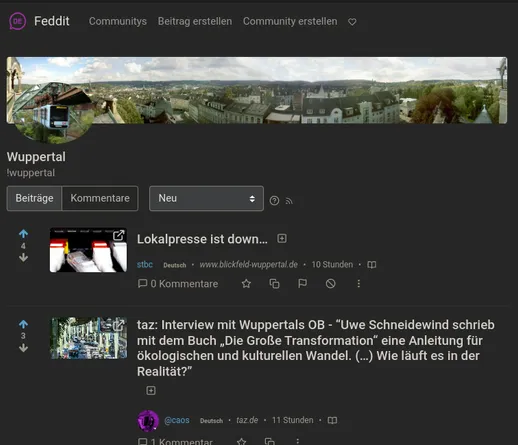 Startseite der Community-Seite auf feddit.de