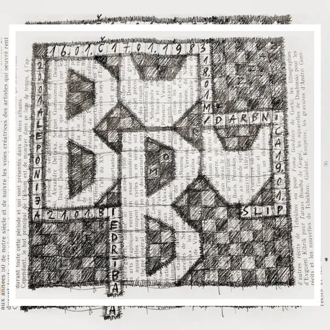 Album-Cover of "Bubu". Black-and-White artwork that looks like a crossword puzzle or chessboard including the word "BUBU" and some cryptic numbers and letters.

Album-Cover von "Bubu". Schwarz-weiß gestaltetes Bild, das wie ein Kreuzworträtsel oder ein Schachbrett aussieht und das Wort "BUBU", sowie einige kryptische Buchstaben und Zahlen enthält.