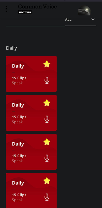 Screenshot of Common Voice achievements