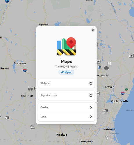 About dialog for GNOME Maps 48.alpha