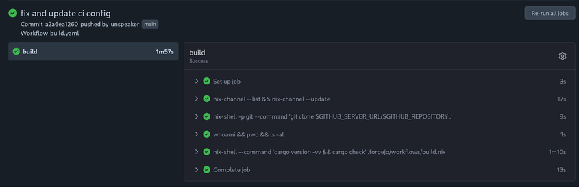 screenshot of passing build on codeberg