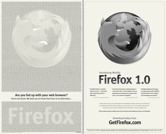 Ad poster of Mozila Firefox: Are you fed up with your web browser? Firefox 1.0