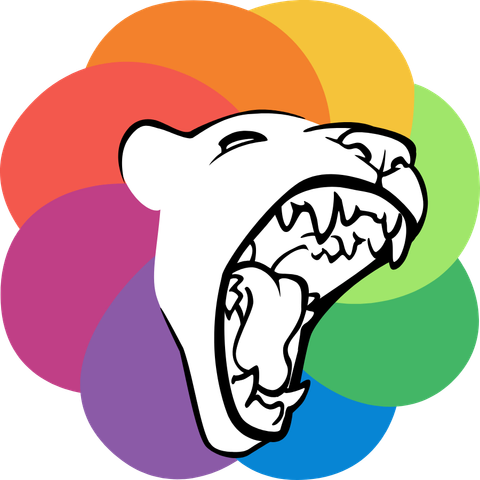 Instance Icon by MegJames (@meg@mastoart.social) it is a Lion with an open maw in stylized version and his mane is in the rainbow colors of the pixelfed icon.