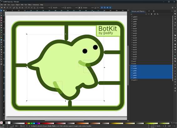 A screenshot of an Inkscape workspace with the BotKit logo prototype.