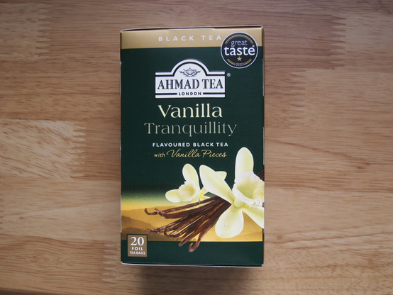 a package of AHMAD TEA, teabags of vanilla tea