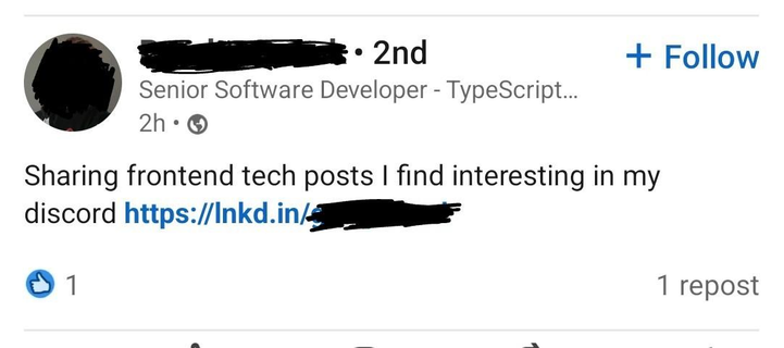 "Sharing frontend tech posts i find interesting in my discord"