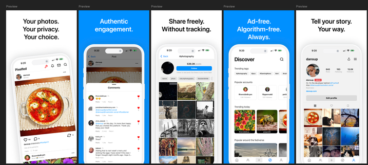 Pixelfed app store previews