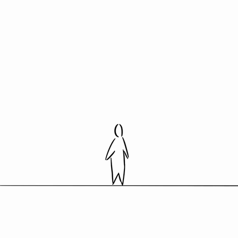 black and white 2d animation of a simple figure waving hello at you