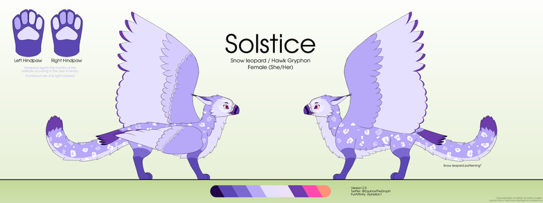 Feral refsheet of Solstice the gryphon (Red-tailed hawk and Snow Leopard hybrid). Art by myself