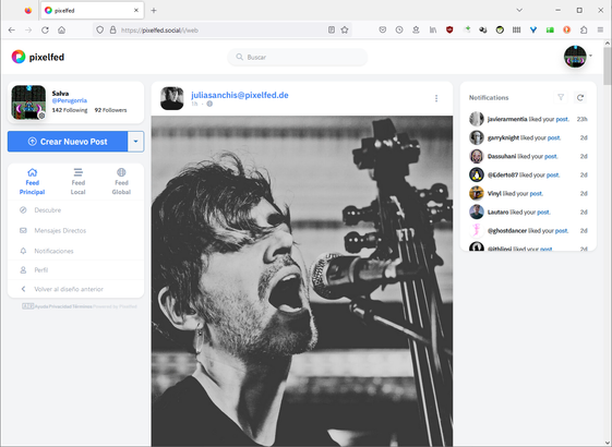 Página principal de Pixelfed.