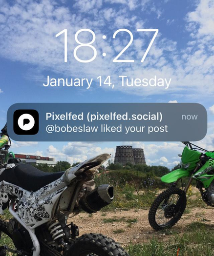 Phone screenshot: pixelfed notification