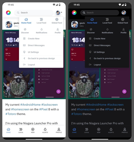 Pixelfed webgrensesnitt på mobil. 