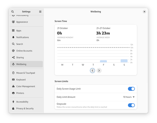 Screenshot of new Wellbeing Panel in GNOME Settings