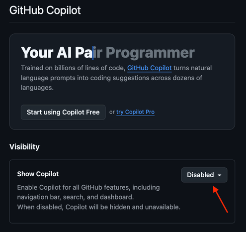 Option to disable GitHub Copilot.