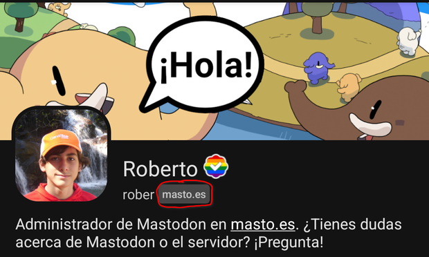 Cabecera de mi perfil donde destaco el servidor al que pertenezco (masto.es).