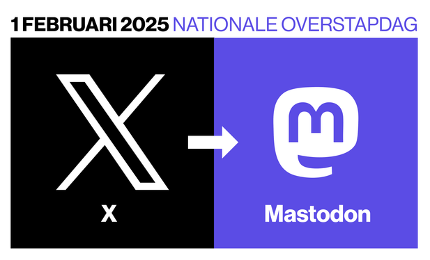 X logo on the left with an arrow in the middle pointing to Mastodon logo on the right. Text above: Switchday on February first