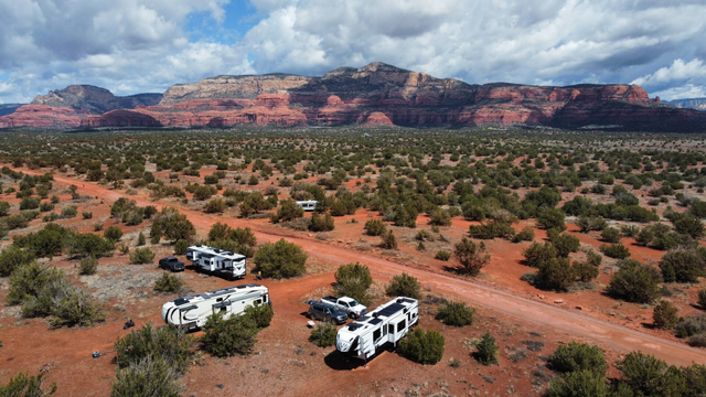 RV's boondocking in the desert in Sedona Arizona.