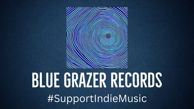 This picture shows the logo of Blue Grazer Records, the Blue Grazer Swirl. The text reads: Blue Grazer Records and #SupportIndieMusic