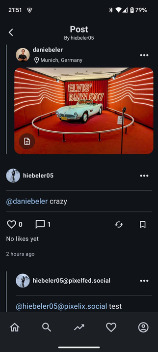 The new mentions page in the Pixelfed client Pixelix