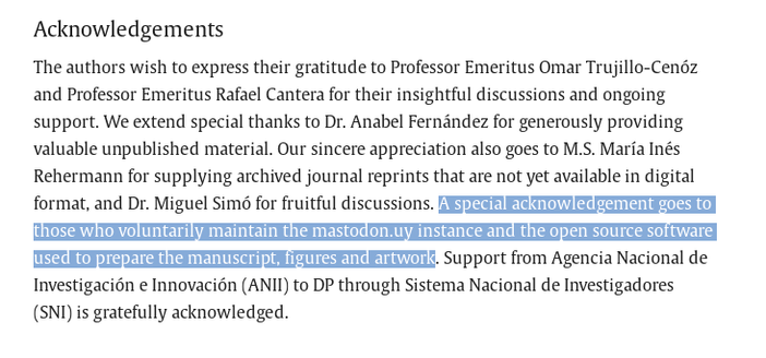 Agradecimiento a mastodon.uy en un paper de investigadoras e investigadores uruguayos