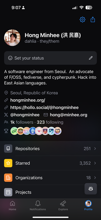 Screenshot of my GitHub profile showing 1,000 followers.