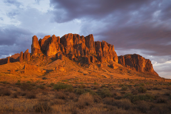 Lost dutchman state park at sunset in Arizona