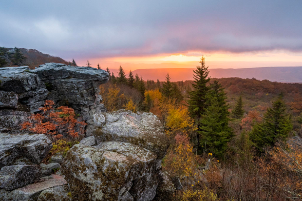 Bear Rocks Preserve in West Virginia at sunrise