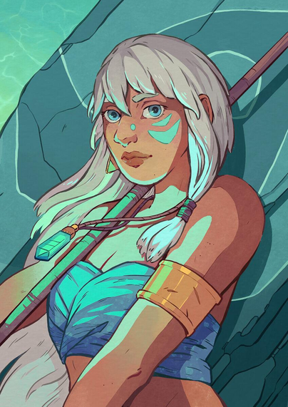 digital fanart of Kida from Disneys Atlantis in a playful comic, lineartheavy style