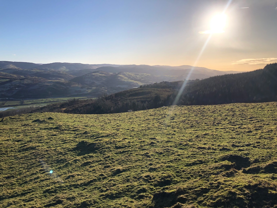 Welsh hills with the sun shining