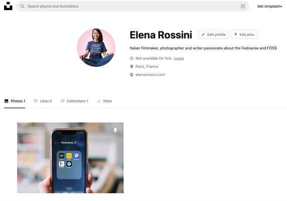 a screenshot of my Unsplash profile page showing my Fediverse apps pic 