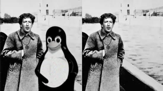 legandary picture of stalin and trotzky and its edited version without trotzky.
stalin is zuckerberg, trotzky is linux mascot tux