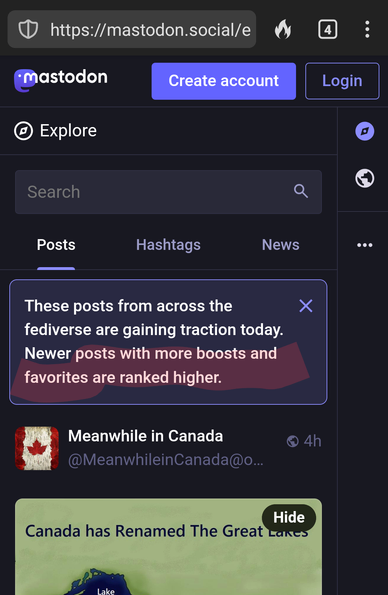 mastodon.social popup on main timeline says:

"Newer posts with more boosts and favorites are *ranked higher* "

(emphasis mine)