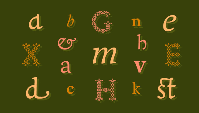 Some close-up letters of different typefaces. 