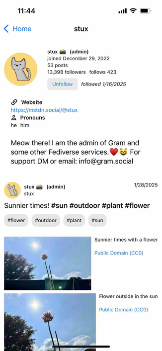 iphone screenshot of a pixelfed profile page