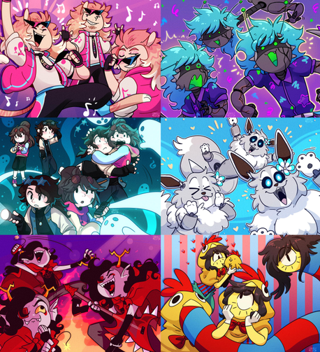 A collage of "Doodle Page" commission examples. 