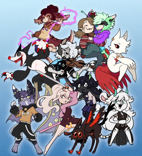 A collage of "Little Doodle" art commissions. 