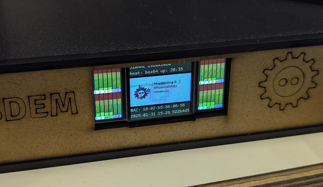Detail shot of a videobox -- it shows a display with a copy of what's on the presenter laptop and various sound levels