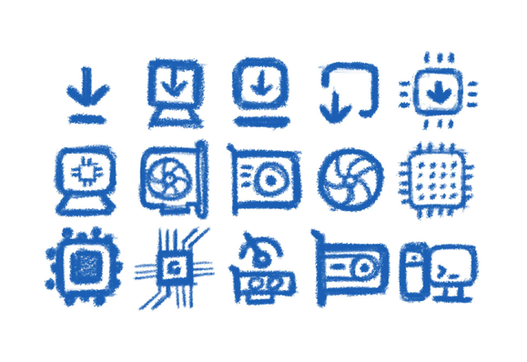 various symbolic icon sketches. non branded attempt to signify ollama - a local, non cloud reliant way to run llms.