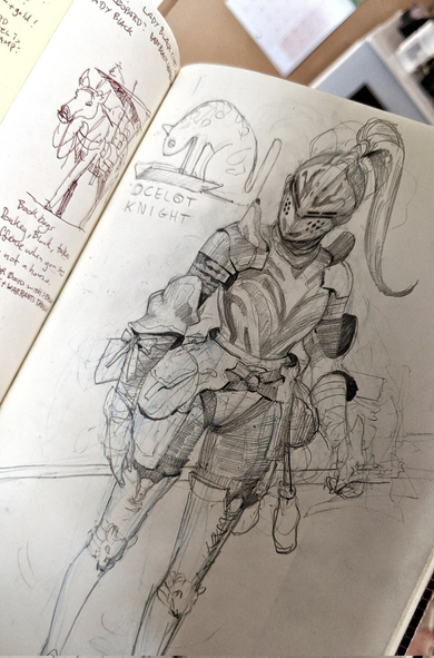 A sketchbook page of a knight.