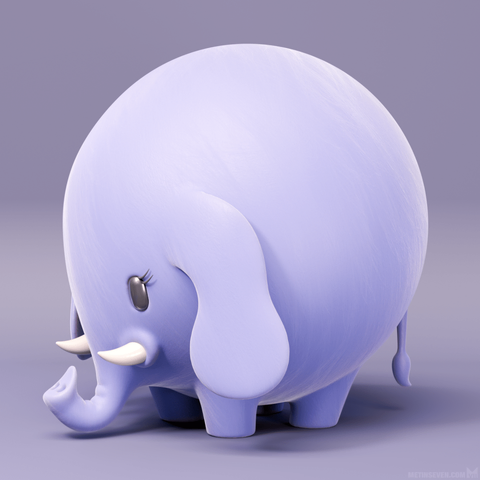 3D rendering of a cute, round baby mastodon.