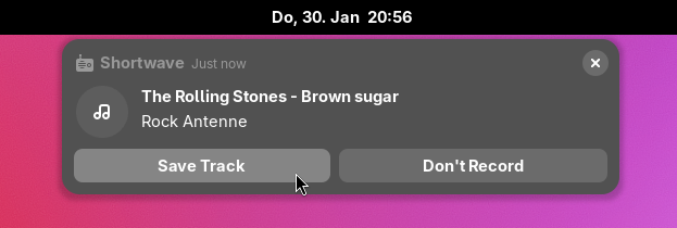 Desktop notification with the option "Save Track" and "Don't Record"